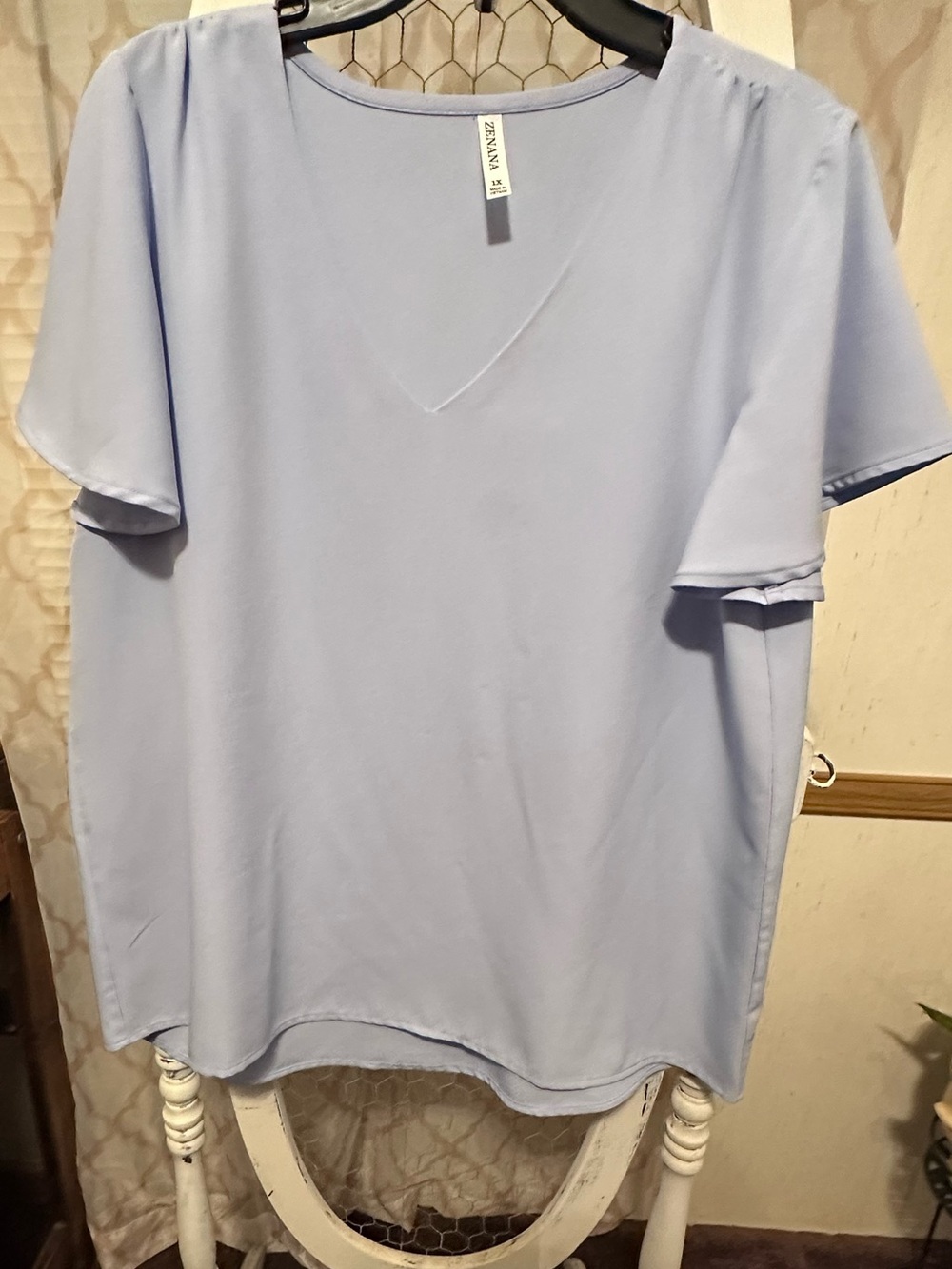 Zenana Outfitters Light Blue V-Neck Short Sleeve Blouse